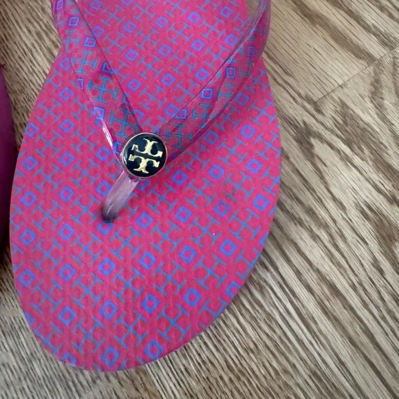 Tory Burch Pink and Blue Flip Flops. Size 10 - Picture 3 of 4